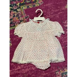 70s Jcpenny Toddletime Red  lace ruffled floral Dress with bloomers